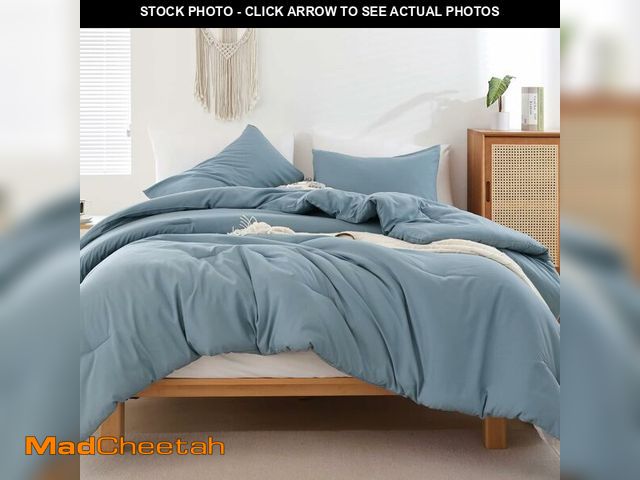 Lot 74-13710427 - ROSGONIA King Size Comforter Set Dusty Blue, 3pcs (1 Boho Blue Comforter &amp; 2 Pillowcases) All Se...