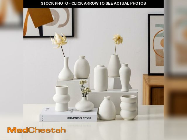 Lot 74-14339409 - Set of 9 Ceramic Bud Vases for Pampas Grass Flowers, Small Vases in Bulk for Centerpieces Boho Vases...