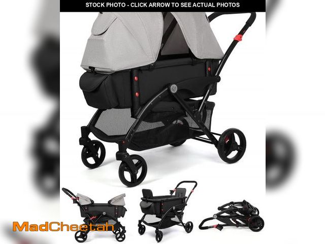Lot 74-12108041 - Vomeast Wagon Stroller with Canopy, 2-Seat Stroller Wagon for Kids, 5-Point Harness, Foldable, Gray ...