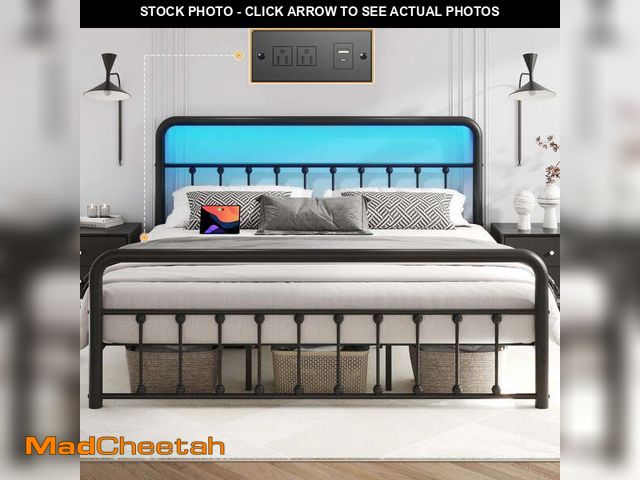 Lot 74-13780183 - Lifezone Classic Metal Platform Bed Frame, King, with USB Port &amp; LED - UNUSED