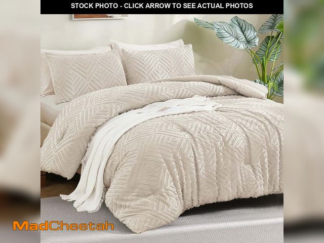 Lot 74-13435313 - ANGENIA King Size Comforter Set with Sheet, 7 Pieces Beige Bed in a Bag Boho Cream Soft Lightweight ...