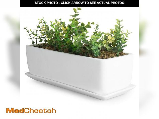 Lot 74-11554079 - MyGift 14 Inch Ceramic Indoor Plant Pot with Drainage Hole, Rectangular Succulent Planter Window Box...