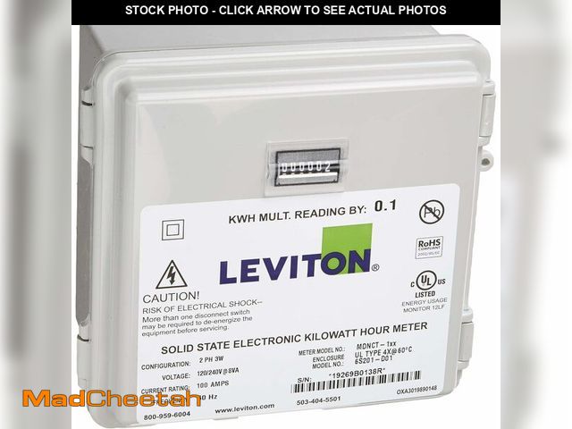 Lot 74-14068194 - Leviton Outdoor Surface Mount Mechanical Counter 120/208/240V 2P3W 100A with 2 Solid Core CTs Mini M...