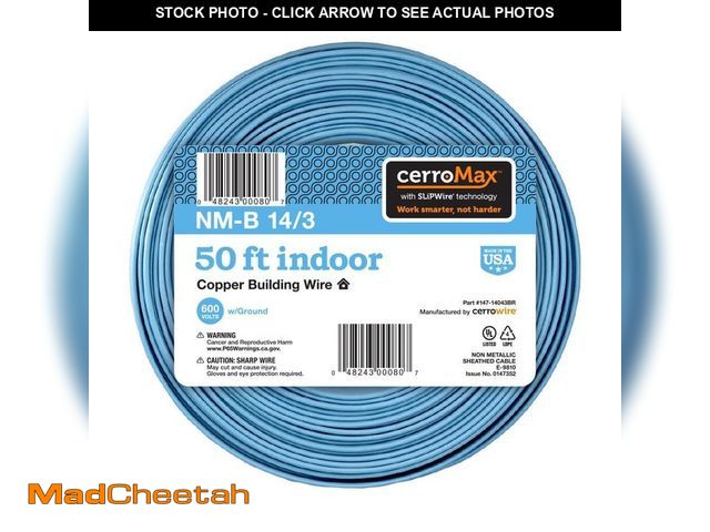 Lot 74-12745477 - Cerrowire 50 ft. 14/3 Light Blue Solid CerroMax SLiPWire Copper NM-B Wire - UNUSED