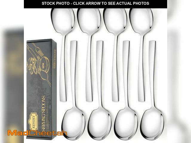 Lot 74-14269025 - Keyoxy 8 Piece Stainless Steel Serving Spoons Set - 8 Large Spoons, 9.2-Inch, Dishwasher Safe, for P...