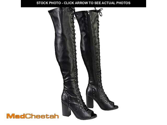 Lot 74-12633222 - Milwaukee Leather MBL9421 Women's Black Lace-Up Knee-High Fashion Casual Boots with Open Toe - 10 - ...