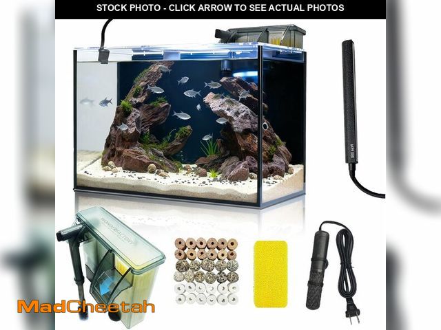 Lot 74-13708974 - 10 Gallon Aquarium Set Glass Fish Tank, with Heater Water Pump Cleaning System Filter with Media Bri...
