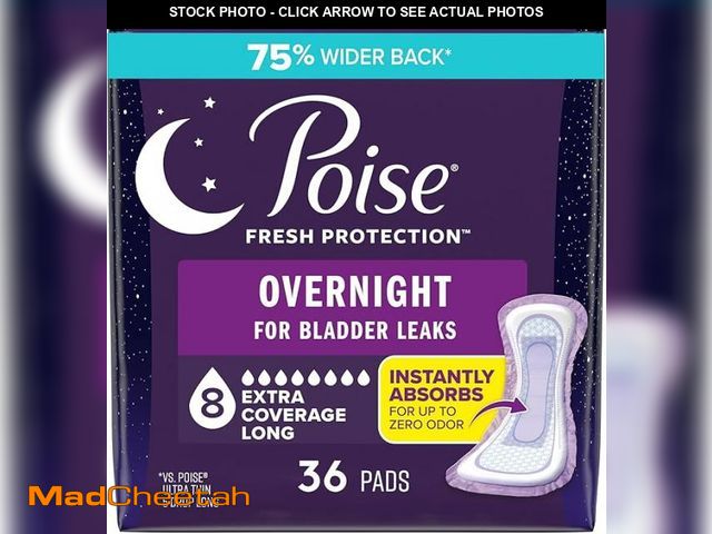 Lot 74-12152594 - Poise Overnight Incontinence &amp; Postpartum Pads for Bladder Leaks, 8 Drop Extra Coverage, 36 Coun...