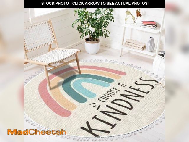 Lot 74-12441785 - Round Boho Area Rug Choose Kindness Colorful Rainbow Be Kind Motivational Carpet with Tassels Medita...