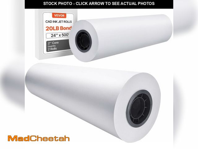 Lot 74-14305281 - VEVOR Wide Format Paper, 24 in x 500 ft Plotter Paper, 2 Rolls CAD Bond Rolls with 3 in Core, 20 LB ...