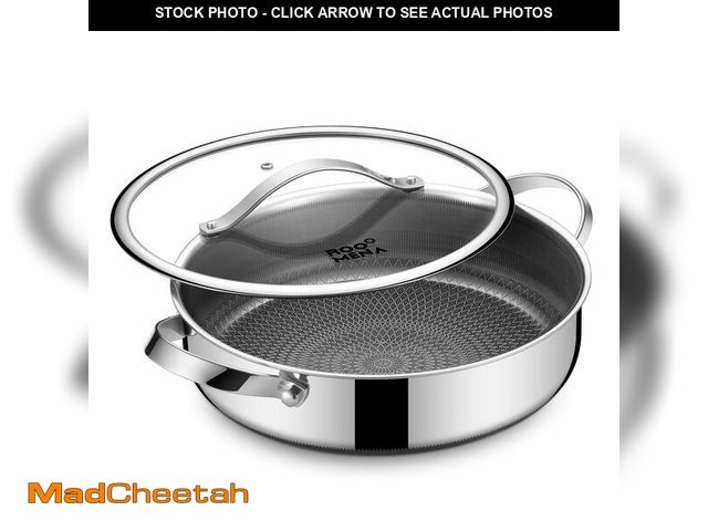 Lot 74-13629586 - Roomena Saute Pan with Lid, Hybrid Ceramic Nonstick 12 Inch 5-Quart Tri-Ply Stainless Steel Everyday...