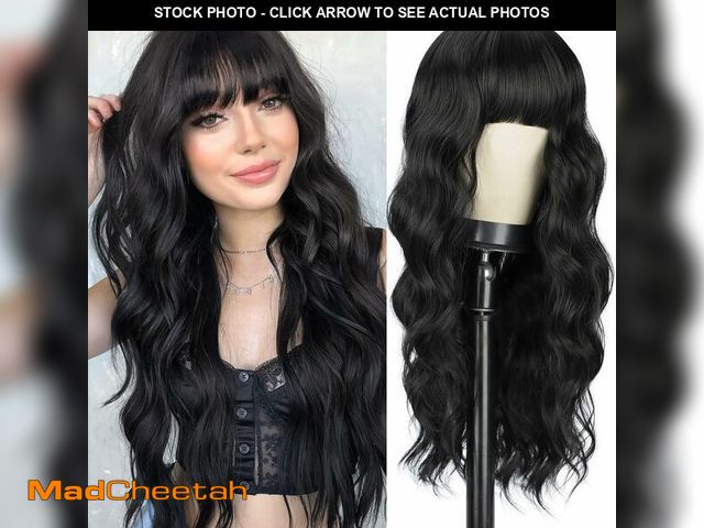 Lot 74-12710091 - BOGSEA Black Wigs with Bangs Long Wig for Women Long Wavy Wigs with Bangs Synthetic Heat Resistant F...