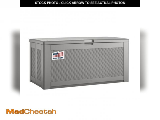 Lot 74-12174949 - Rubbermaid Extra Large Resin Outdoor Storage Deck Box (134 Gal), Weather Resistant, Gray, Deck Organ...
