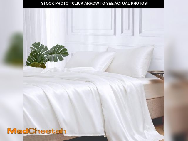 Lot 74-12439795 - MR&amp;HM Satin Bed Sheets, Queen Size Sheets Set, 4 Pcs Silky Bedding Set with 15 Inches Deep Pocke...