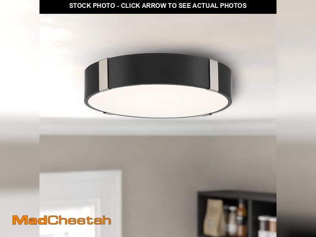 Lot 74-12692253 - EnviroLite Eight 15 in. Glam Matte Black with Brushed Nickel Selectable CCT Integrated LED Flush Mou...