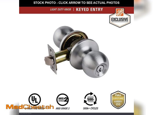 Lot 74-14606545 - Universal Hardware Light Duty Commercial Entry Knob, UL 3-Hour Fire ANSI Grade 2, Satin Chrome Finis...