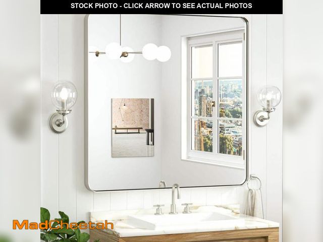 Lot 74-12365261 - KeonJinn 36 in. W x 36 in. H Modern Rectangular Brushed Nickel Bathroom Mirrors Aluminum Framed Wall...