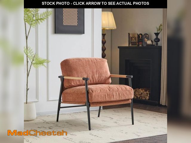 Lot 74-12495943 - Harper &amp; Bright Designs Minimalist Metal Frame Orange Polyester Arm Chair, Accent Chair with Plu...