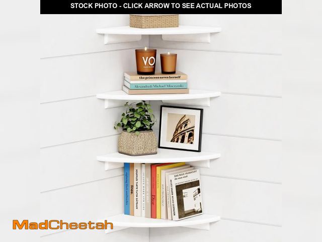 Lot 74-11849722 - Forbena Corner White Floating Book Shelves for Wall Set of 4, Wood Nursery Corner Bookshelf for Kids...
