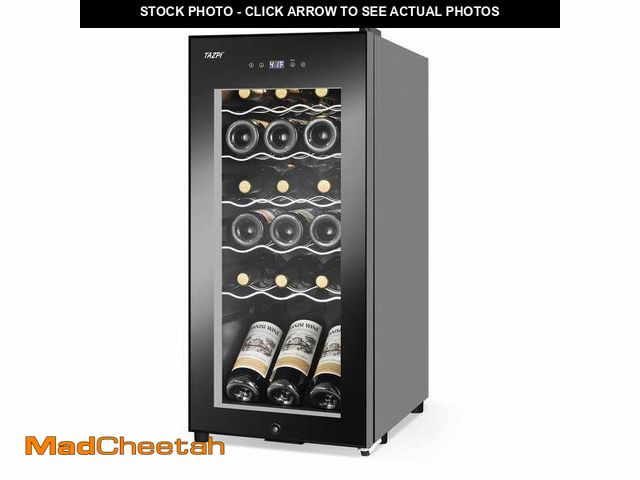 Lot 74-13663234 - TAZPI 13.6 in. Wine Cooler 18 Bottle Freestanding Wine Refrigerator with Door Lock, Black - UNUSED