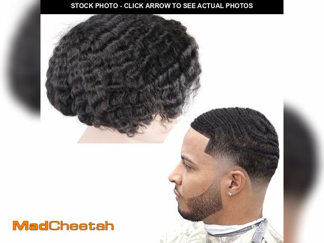 Lot 74-12438948 - lumeng Mens Afro Toupee Translucent French Lace Man Wave Unit 1B# Off Black Mens Wig 10MM Wave 360 T...