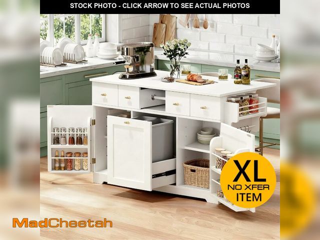 Lot 74-13074183 - DWVO Kitchen Island with Drop Leaf, 59" Large Mobile Storage Islands with Power Outlet, Double Pull-...