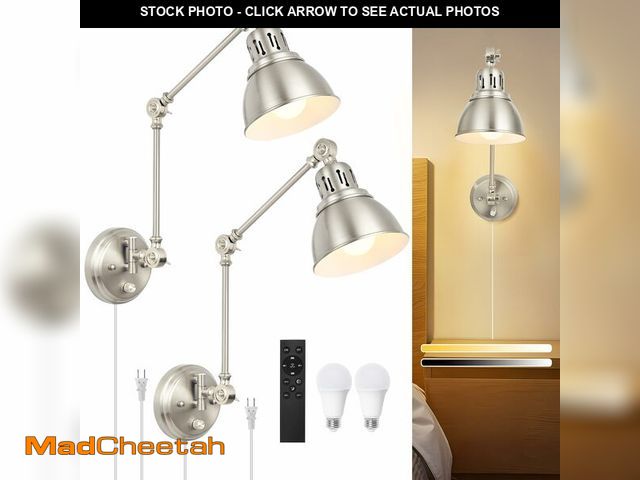 Lot 74-14263423 - 2 Pack Plug in Wall Sconces with Remote, Dimmable, Adjustable Colors, Swing Arm Wall Lamps, Wall Sco...