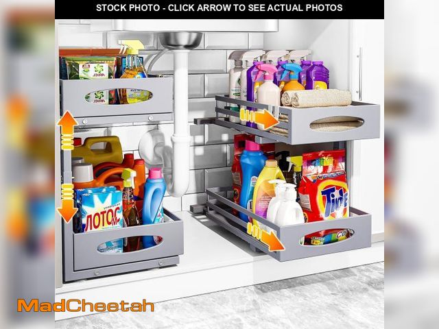 Lot 74-12329388 - mixeshop Under Sink Organizer, 2 Tier Under Sink Organizers and Storage, Adjustable Height, Slide Ou...
