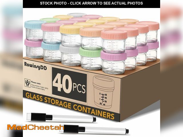 Lot 74-13719347 - RowinsyDD 40 Pack Glass Baby Food Storage Containers, 4 oz Leakproof Baby Food Jars with Lids, Small...