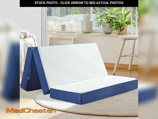 Lot 74-13121783 - CYMULA Folding Mattress Queen Size, Memory Foam 6 inch Tri Portable Trifold Mattress Futon Topper Qu...