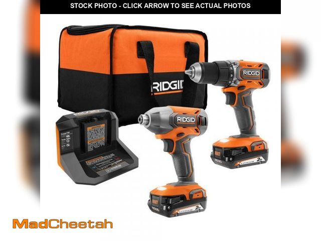 Lot 74-11826578 - RIDGID 18V Cordless 2-Tool Combo Kit with Drill/Driver, Impact Driver, (2) 2.0 Ah Batteries, and Cha...