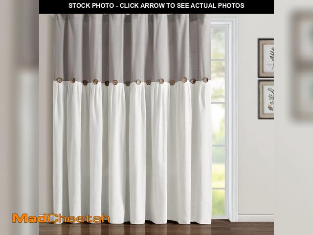 Lot 74-12218048 - Lush Decor Linen Button Window Curtain Panel, Single, 100" W x 84" L, Gray &amp; White - Country Cur...