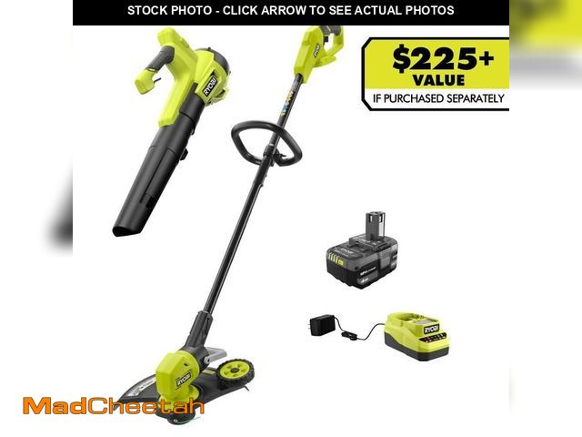 Lot 74-12988504 - RYOBI ONE+ 18V Cordless Battery String Trimmer/Edger and Jet Fan Blower Combo Kit (2-Tools) with 4.0...