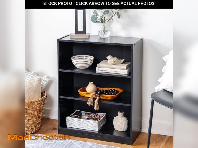 Lot 74-12533464 - Mainstays 3-Shelf Bookcase with Adjustable Shelves, True Black Oak - UNUSED