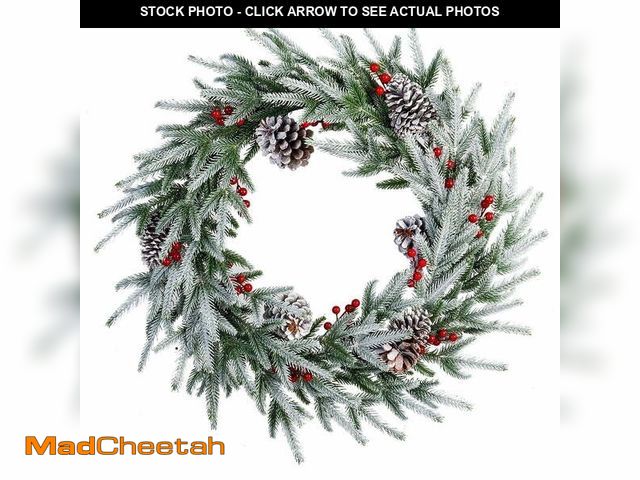 Lot 74-12887624 - 28in Snow Flocked Christmas Wreath, Pre-Lit Artificial  Frosty Christmas wreath with Crestwood Spruc...