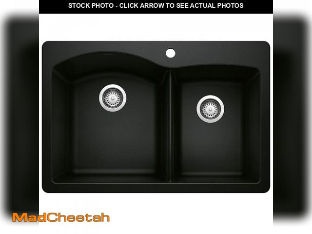 Lot 74-12386299 - BLANCO Diamond Silgranit 60/40 Double Bowl Undermount or Drop-In Kitchen Sink, 33x22x9.5, Coal Black...