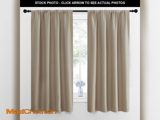 Lot 74-13718047 - NICETOWN Kitchen Curtains, Short Blackout Drapes, Taupe, 34" Wide by 54" Long, 2 PCs, Thermal Insula...