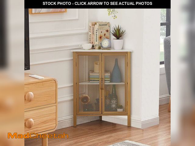 Lot 74-12544448 - VECELO Corner Cabinet/Table, 3-Tier Display Shelves with Protection Door, Metal Frame Storage Shelf ...