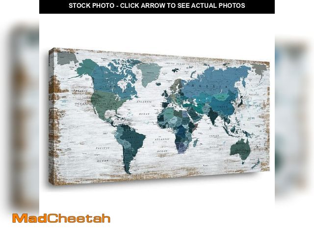 Lot 74-12694213 - Teal Decor World Map Canvas Wall Art Pictures for Living Room Wall Decoration Blue Wall Decor Office...