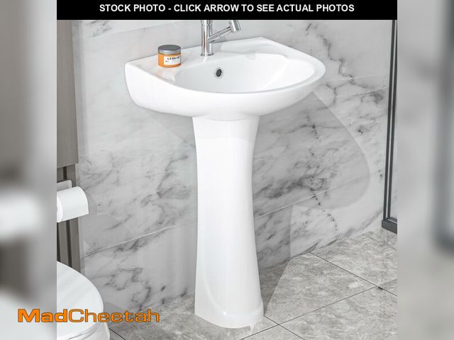 Lot 74-14612563 - HOMLYLINK 20"x17" Small White Porcelain Pedestal Sink 1 Hole for Bathroom - UNUSED
