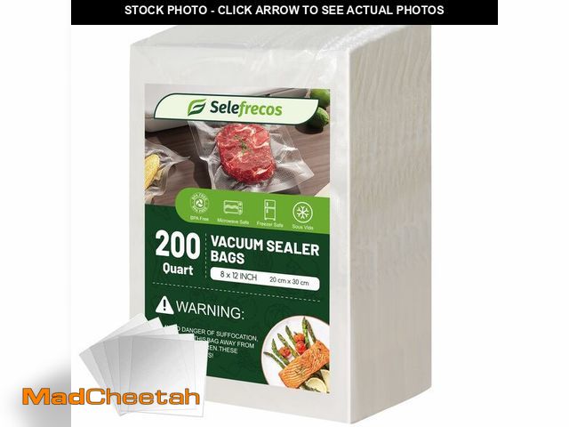 Lot 74-13575958 - Vacuum Sealer Bags, 200 Quart BPA Free 8x12 Inch Vacuum Seal Bags for Food Saver, Seal a Meal, Westo...