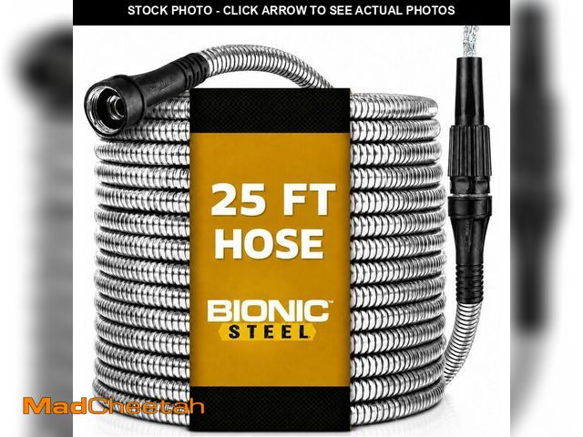 Lot 74-14206755 - Bionic Steel 25 Ft Metal Garden Hose with Nozzle, 25Ft x 5/8 In. Premium 304 Stainless Steel Metal W...