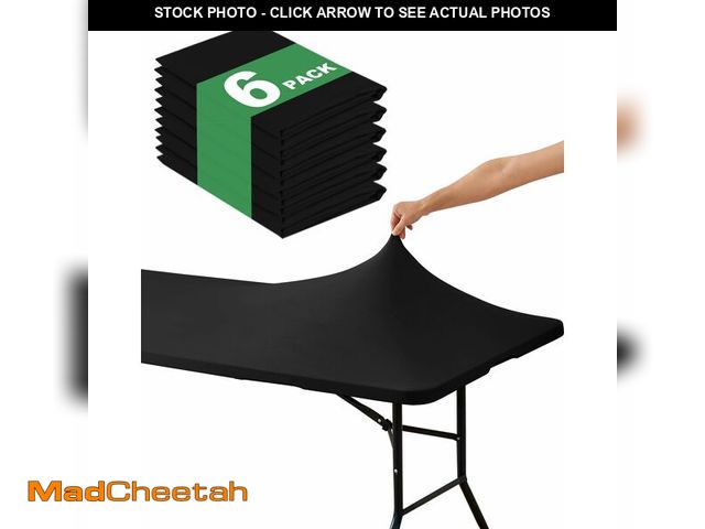 Lot 74-14210355 - KeyWave Fitted Tablecloth Rectangle Table Cloths - 6 Pack 6 Foot Elastic Stretch Folding Table Top C...