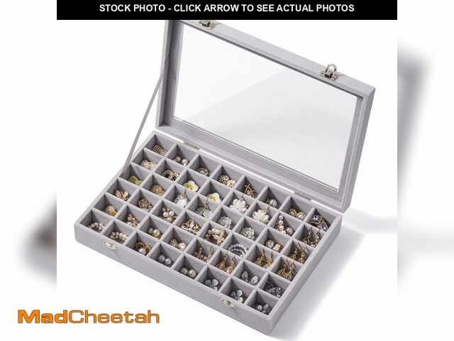 Lot 74-13539539 - 48 Grid Earring Organizer and Storage: Velvet Jewelry Tray with Lid, Jewelry Box for Studs, Earrings...