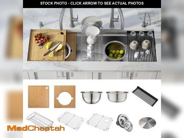 Lot 74-12156789 - KRAUS Kore 57  Undermount Workstation 16 Gauge Single Bowl Stainless Steel Kitchen Sink with 10 Acce...