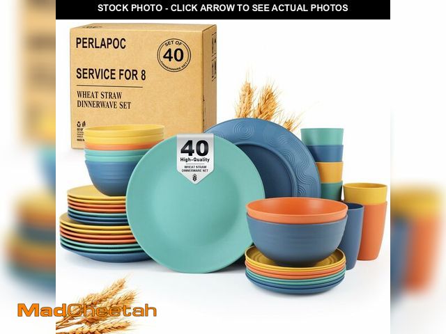 Lot 74-14300805 - Perlapoc Wheat Straw Dinnerware Set 40 PCS - Service for 8 | Plates and Bowls Sets | Unbreakable Dis...