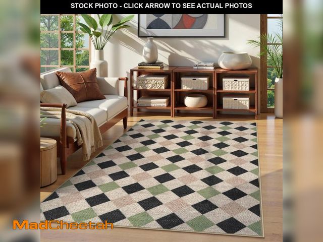Lot 74-12113022 - Collive Checkered Easy Jute Indoor Outdoor Rugs, 5X7 Washable Patio Rug Modern Geometric Living Room...