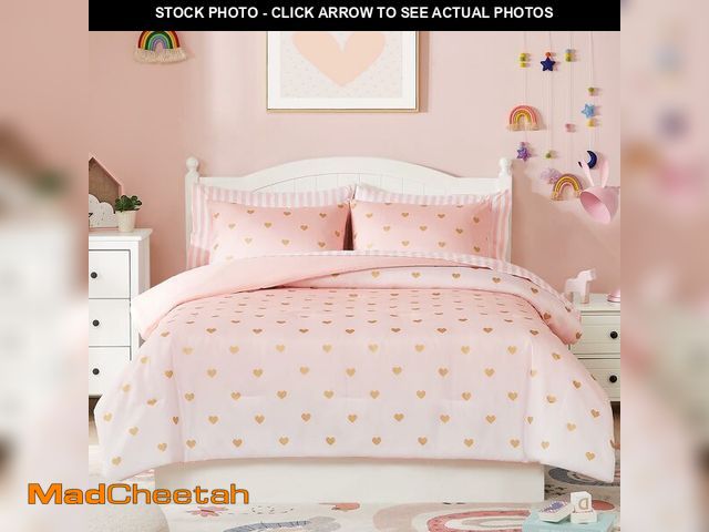 Lot 74-14154889 - Wink Deer Twin Comforter Set with Sheets for Girls-5 Pieces Twin Bedding Sets with Pink White Gradie...