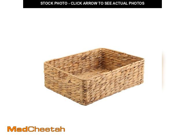 Lot 74-14482944 - YAHUAN Water Hyacinth Storage Basket, Handwoven, 15.35L x 12W x 4.72H in, Brown - UNUSED