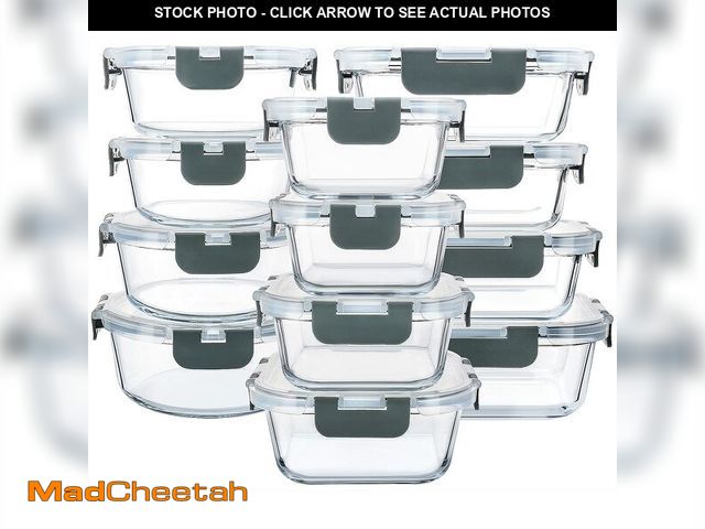 Lot 74-13952050 - M MCIRCO 24-Piece Glass Food Storage Containers with Upgraded Snap Locking Lids,Glass Meal Prep Cont...